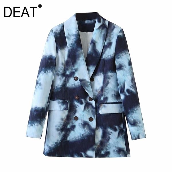 

women tiedye hit color double breasted za blazer lapel long sleeve loose jacket fashion spring autumn y201026, White;black