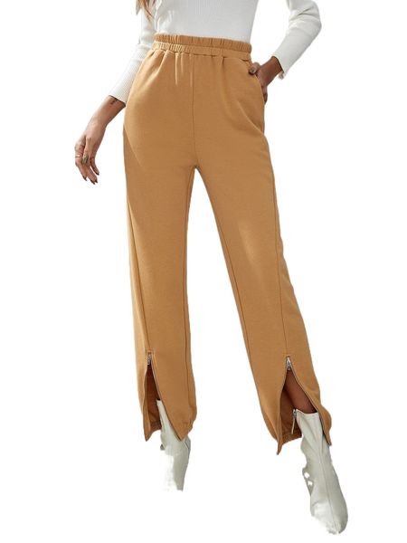 

high waist zipper hem sweatpants o214#, Black;white