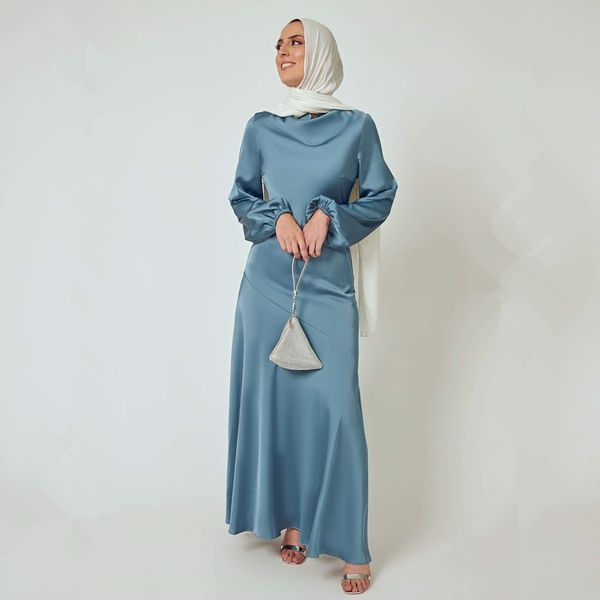 

ramadan eid hijab muslim dress women shiny soft silky satin abaya dubai turkey islam belted abayas arabic long evening dresses, Red