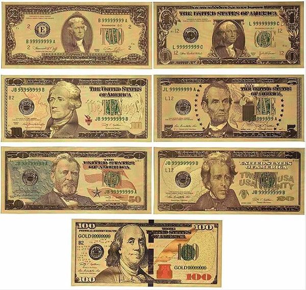 7pcs памятные заметки Золото -покрытые в долларах евро фальшивые деньги.