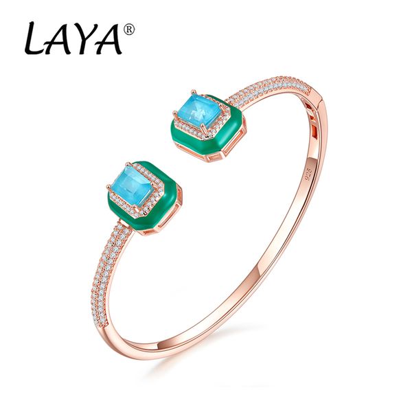 

laya 925 sterling silver cuff bracelet for women fashion new style created crystal glass green enamel adjustable original jewelry, White