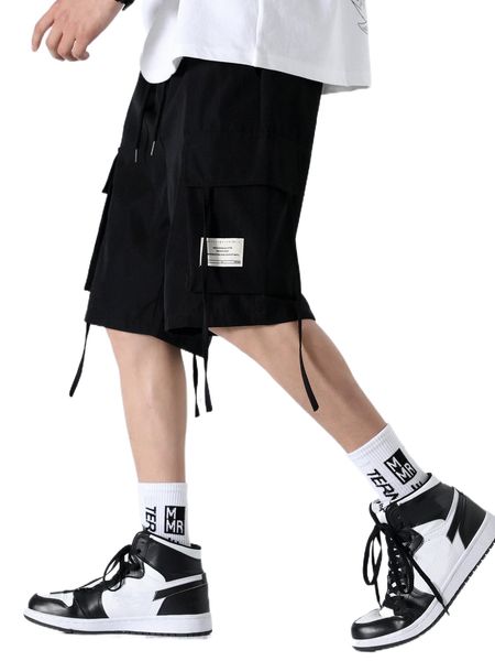 

men flap pocket letter patched cargo shorts q5c6#, White;black