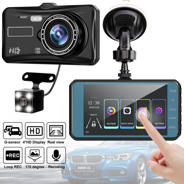 4 Zoll IPS Touchscreen Dash Cam 1080P Auto DVR Dual Lens Auto Kamera Dashcam Weitwinkel Video Recorder hinten Kameras Nachtsicht