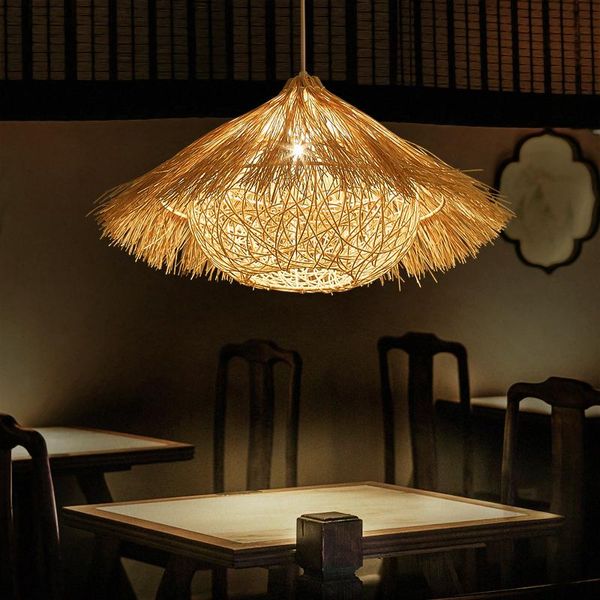 Kolye lambaları Modern Kuş'un Yuvası El Dokuma Bambu Rattan Işıkları Restoran Oturma Odası Yatak Odası Dekor Mutfak Adası Işıksped