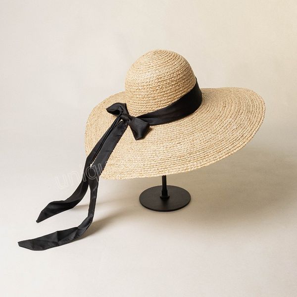 

wide brim beach hats for women uv protection summer big hats raffia sun hat with fashion bow wholesale, Blue;gray