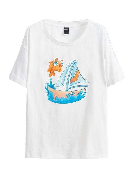 

x gabriella reynolds fish & sailboat print tee m2yy#, White