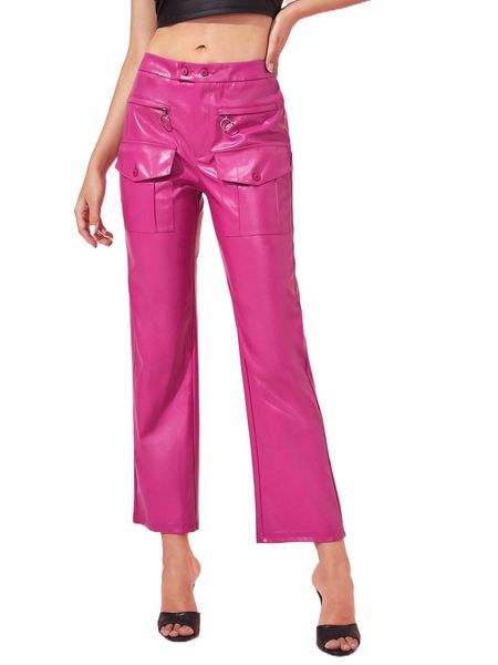 

x nm3 zipper detail pu leather pants 760k#, Black;white