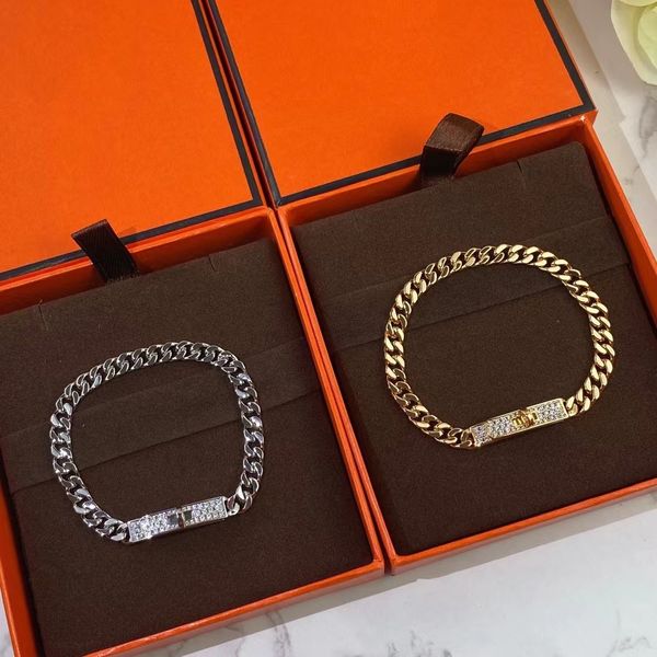 

h bangle bracelet designer for men and women luxury diamond-encrusted couples bangle with automatic buckle, Black