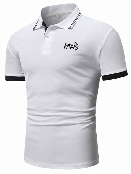 

romwe guys letter graphic striped polo shirt c2id#, White;black