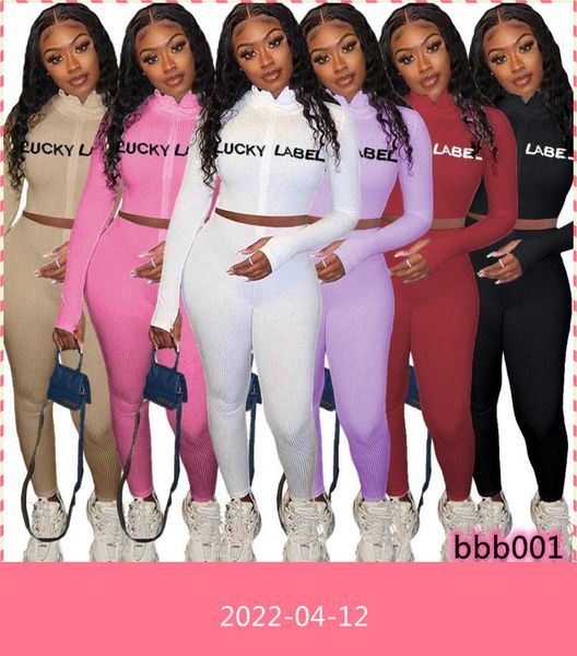 

women's tracksuits casual knitted ribbed women two piece set embroidery letter print zipper + pencil pants autumn tracksuit sportsuit, Gray