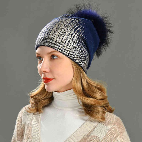 Cappelli lavorati a maglia casual Cappello invernale morbido e caldo in cashmere Donna Bronzing Bling Doppio strato Beanie tinta unita Slouchy J220722