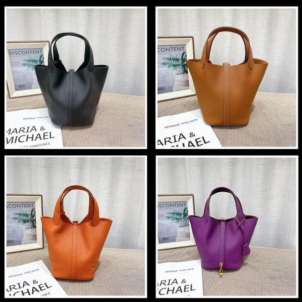 

bucket bags leather designer tote bag with lock handbag gold palladium hardware open simple bag women calfskin picotin 18 22