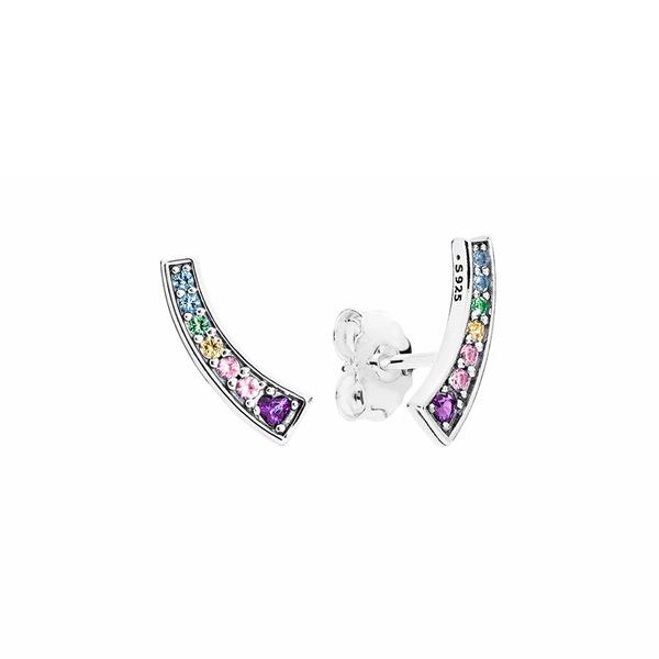 Orecchini a bottone arcobaleno in cristallo colorato Gioielli da regalo di nozze da donna in argento sterling 925 con confezione originale al dettaglio per orecchini Pandora