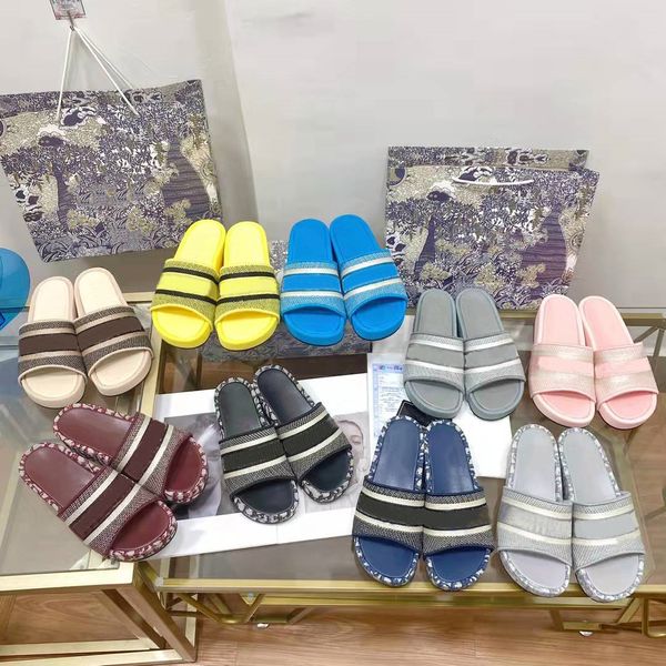 

summer lastest thick soled slippers level fabric exquisite letter embroidery home leisure platform shoes outdoor beach holiday women designe, Black