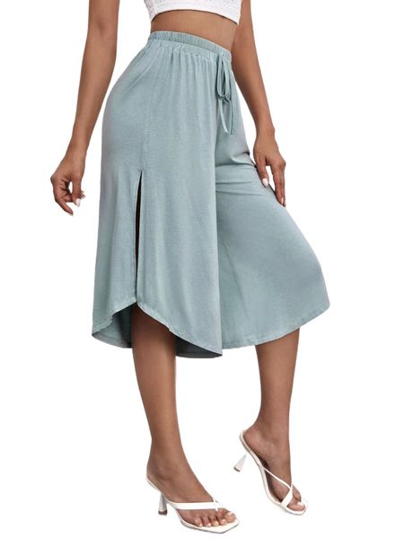 

tie waist wide leg pants 41bp#, Black;white