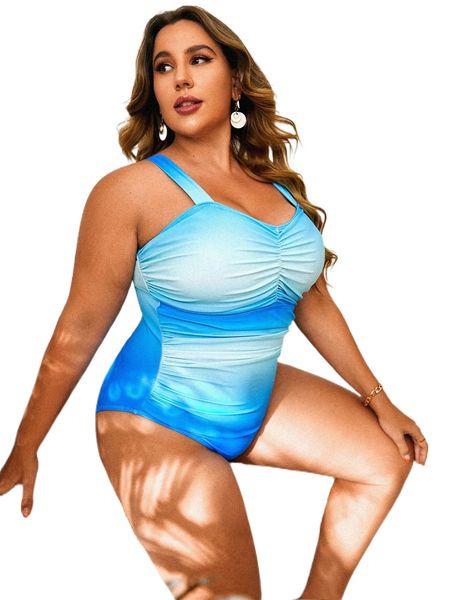 

plus ombre ruched one piece swimsuit b2bi#, White;black