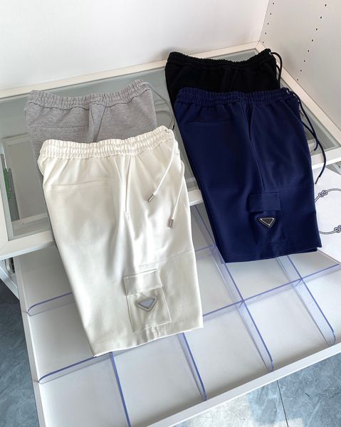 

summer new high-end brand designer shorts ~ comfortable breathable cotton material fashion pocket splice design mens luxury elastic waist ca, White;black