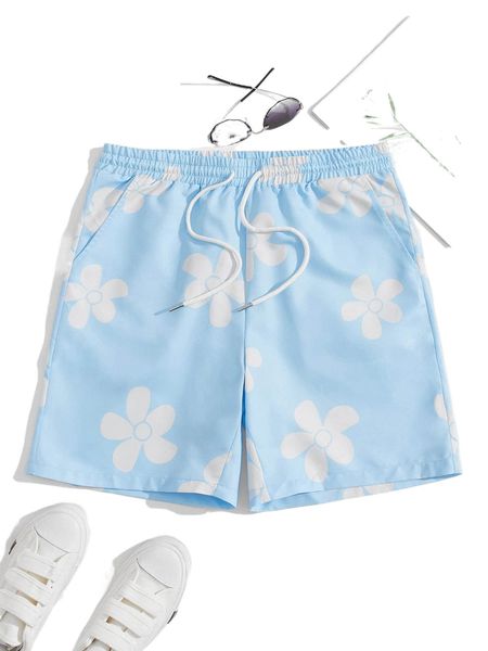 

men floral print drawstring waist shorts d7iq#, White;black