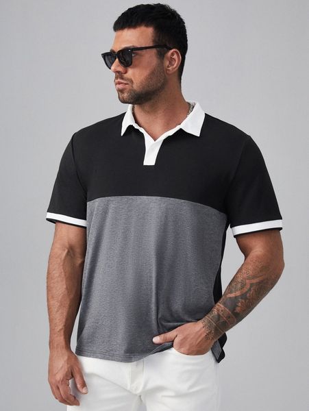 

extended sizes men contrast collar polo shirt t8oh#, White;black