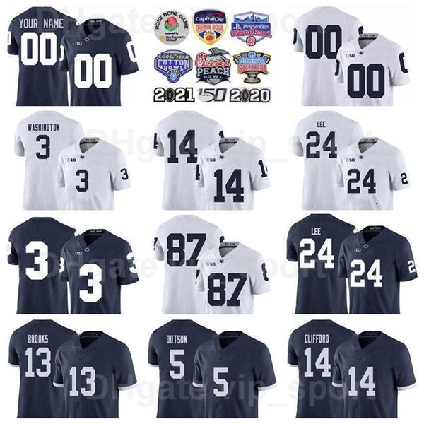 Chen37 NCAA Penn State Nittany PSU College Football Jersey 14 Sean Clifford 21 Noah Cain 24 Keyvone Lee 5 Jahan Dotson 3 Parker Washington 13