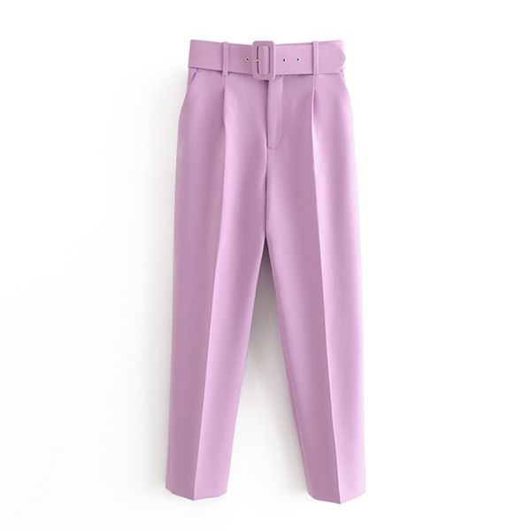 Calças coloridas femininas calças de cor laranja roxa chique de negócios feminino zíper falso pantalones mujer p616 220725