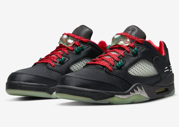 

2022 authentic clot x 5 low jade 5s cny shoes black classic fire red metallic silver men women outdoor sports sneakers with original box us7