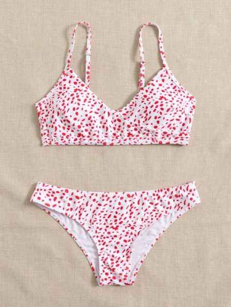 

dalmatian print surplice neck bikini swimsuit 61wk#, White;black