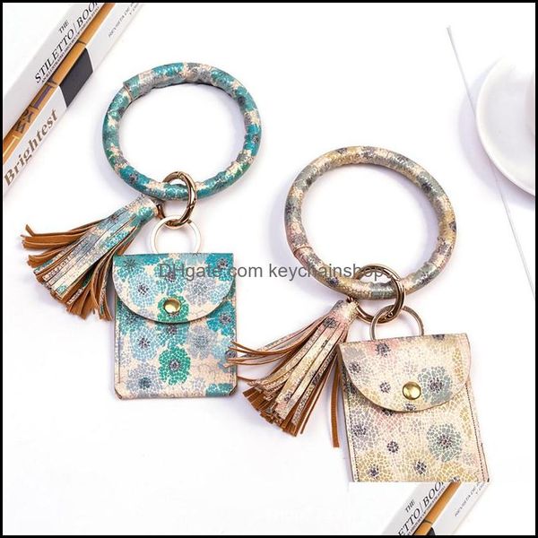 

key rings jewelry kimter leather bracelet coin card wallet pu tassel pendant wristbands keychain women bag accessories k281fa z drop deliver, Slivery;golden