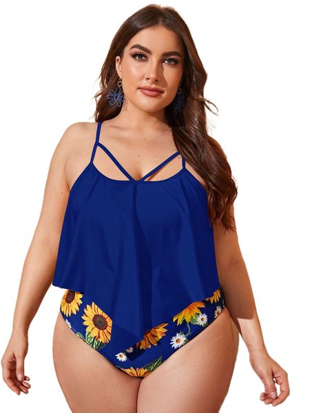 

plus floral hanky hem bikini swimsuit 96d9#, White;black