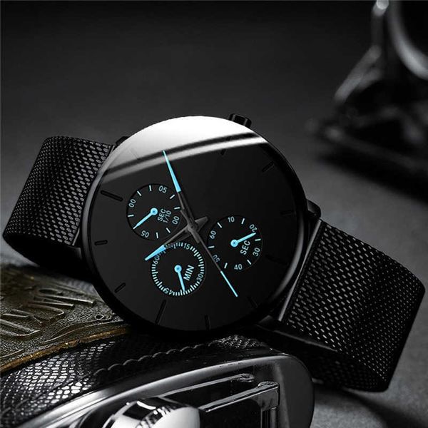 2022 Mens Moda Relógios Para Homens Negócios Casuais Ultra Fino Clock Masculino De Aço Inoxidável Malha De Malha De Quartzo Relógio