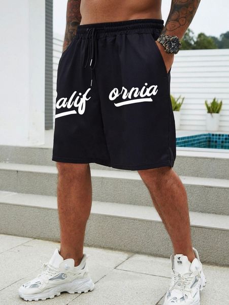 

men letter graphic drawstring waist shorts w1mx#, White;black