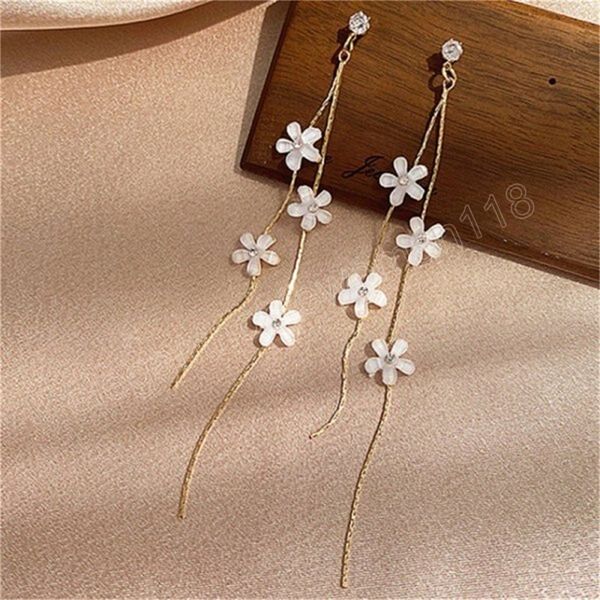 

korean fashion flowers dangle earrings for women temperament simple long tassel earrings female party wedding jewelry gifts, Silver
