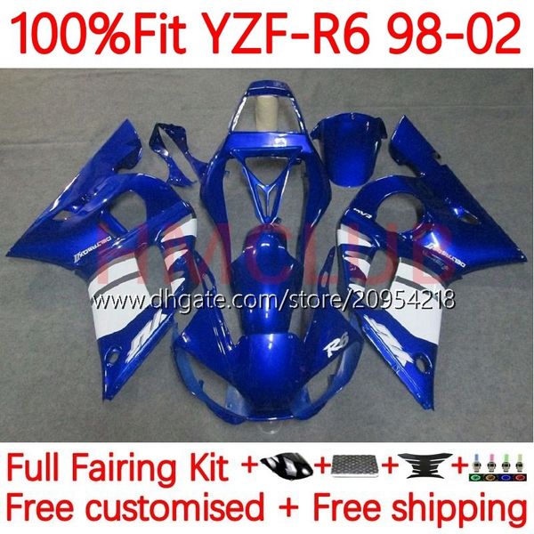 Corpo OEM per YAMAHA YZF R6 R 6 YZF600 600CC 98-02 Carrozzeria 7No.8 YZF 600 CC YZF-600 YZFR6 98 99 00 01 02 YZF-R6 1998 1999 2000 2001 2002 Kit carenatura iniezione blu bianco