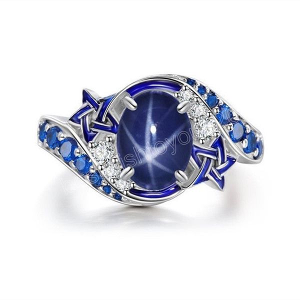 

fashion accessories blue crystal band rings women jewelry for women five pointed star silver fidget ring