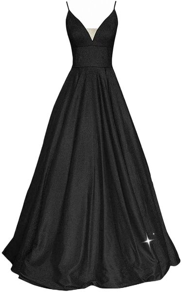 

women long prom dresses v neck sleeveless glitter formal evening party gown with pockets sp081 q9su#, Black;gray