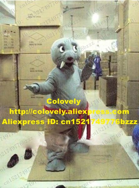 Costume da bambola mascotte Smart Grey Kung Fu Sea Elephant Costume mascotte Mascotte Sea Ox Walrus con cravatta rossa lunga Pancia paffuta Adulto No.2864