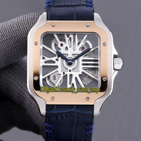 

version tw 0008 2020057 skeleton dial swiss 4s20 automatic mechanical rose gold bezel mens watch 316l steel case leather spor311x, Slivery;brown