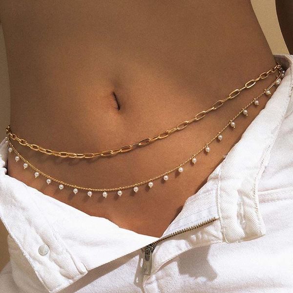 Cintos Sexy Double Double Camada Belly Chain Fashion Biquíni Coloque Jóias de Link para Mulheres para Mulheres Roupas Ciéis de Decoração