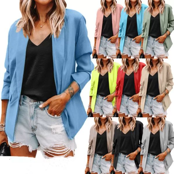 Blazer Mode Revers Slim Fit Jacke Strickjacke Plus Größe Solide Plain Business Maßgeschneiderte Anzug Mantel Femme Mujer Dames Casual Büro Übergroßen Blazer