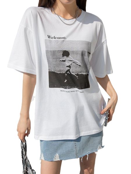 

dazy figure & letter drop shoulder tee r0qy#, White