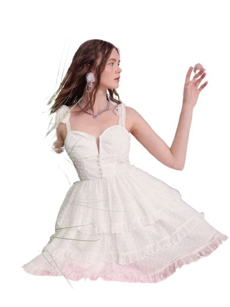 

mod swiss dot tie shoulder layered hem cami dress v5gt#, Black;gray