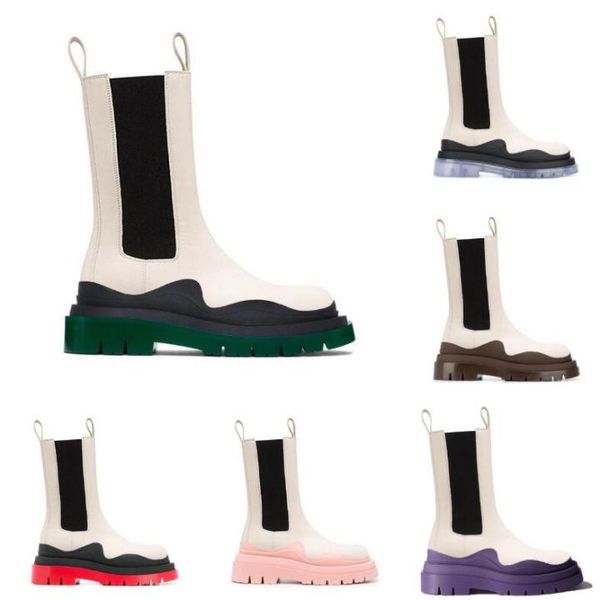 

white/green women man bottega boots lug luxury tire lean leather chelsea women's booties men platform chunky shoes lady knight high boo, Black