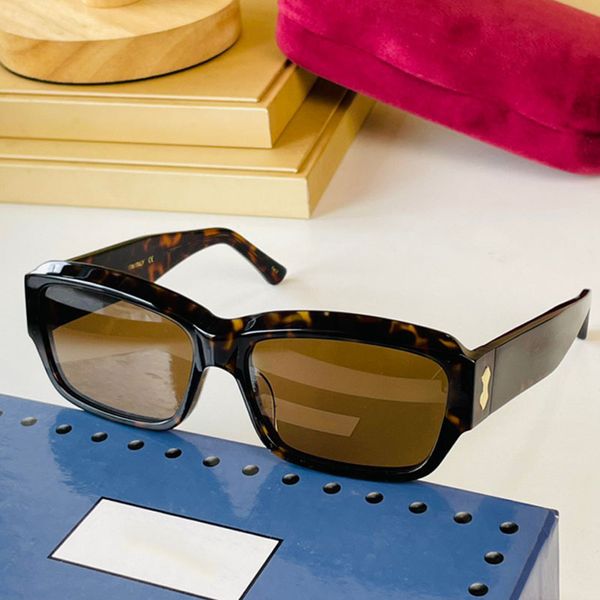 Sonnenbrille mit kleinem Rahmen für Herren und Damen, Vintage-Stil der 90er Jahre, dickes Schildpatt-Acetat, 0669S, quadratische Sonnenbrille, Markendesigner, konkaver Spiegel, schwarze Brillenbügel, UV400