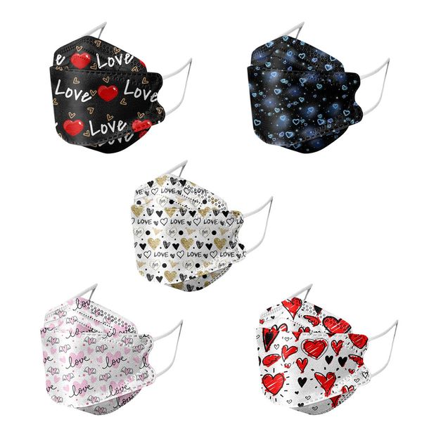 

adults disposable kf94 face mask love-heart printed 4-layer dustproof masks with elastic ear loops 10pcs/lot