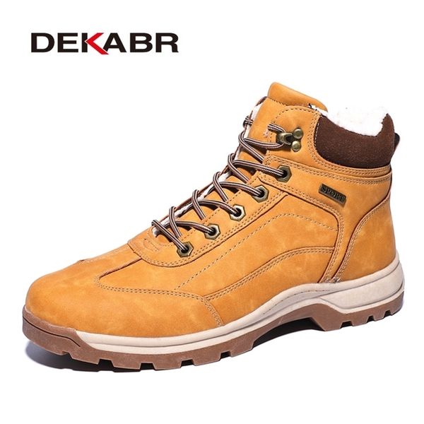 

dekabr brand genuine leather autumn winter warm fur classic snow boots male motorcycle boots men warm ankle high mens boots 201204, Black