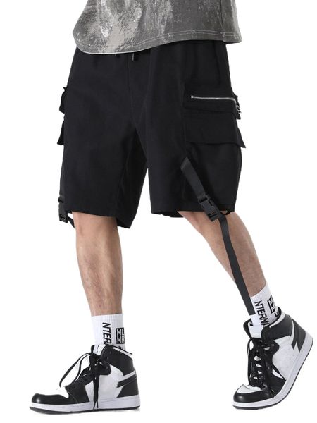 

men zip pocket buckle strap shorts k9xk#, White;black