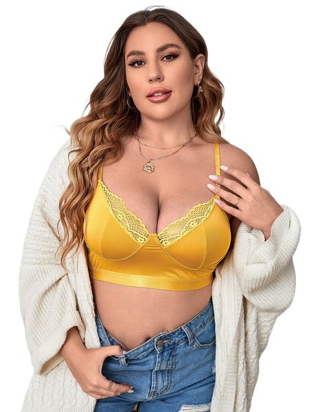 

plus contrast lace bralette i4ge#, Black;white