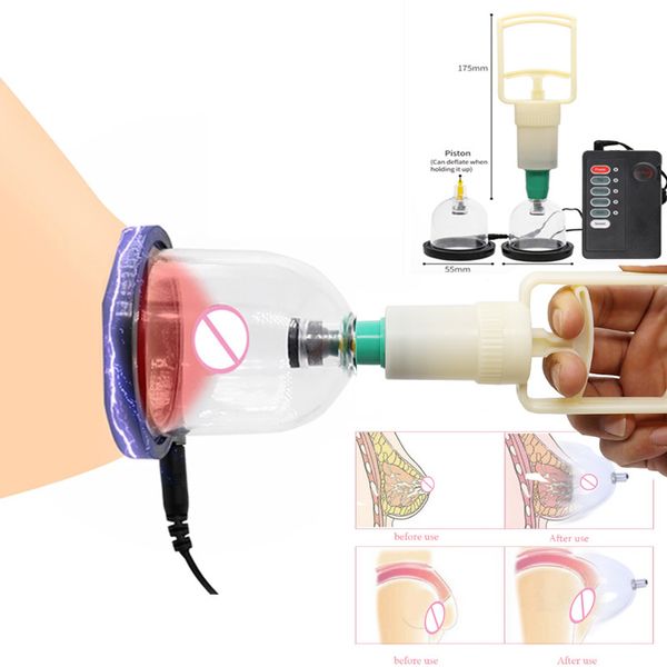 Elektrikli Şok Meme Sucker Vakum Cupping Cups Electro Göğüs Güçlendirici Kalçası Çarpık SM Dişi Massgae Seksi Oyuncak Çift