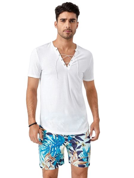 

men lace up front tee p4z1#, White;black
