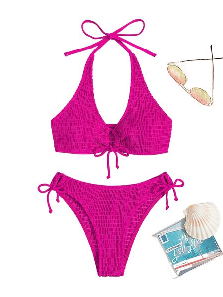 

smocked tie side bikini swimsuit y5qy#, White;black